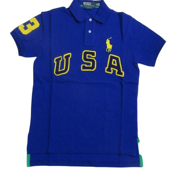Polo Ralph Lauren Men's Custom Fit Big Pony USA Shirt Blue Size Small NWT NEW